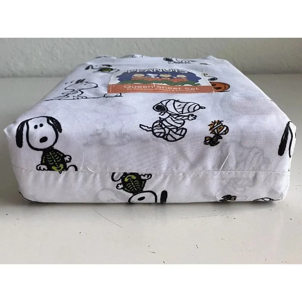 Peanuts Snoopy Halloween Costumes QUEEN Sheet‎ Set Ghost Mummy Skeleton NEW